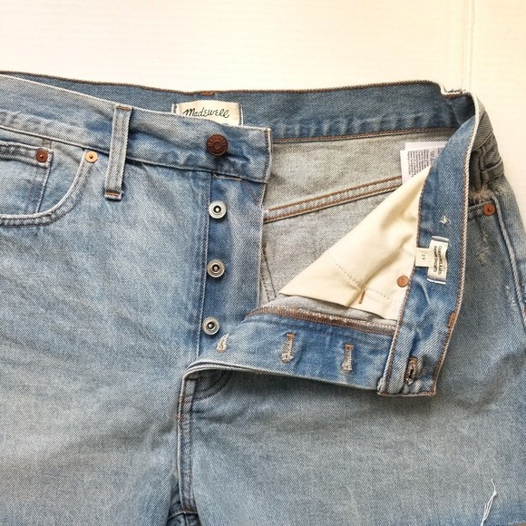 Madewell Curvy Relaxed Light Blue Distressed Button Fly Denim Shorts SZ 29 - Picture 6 of 12
